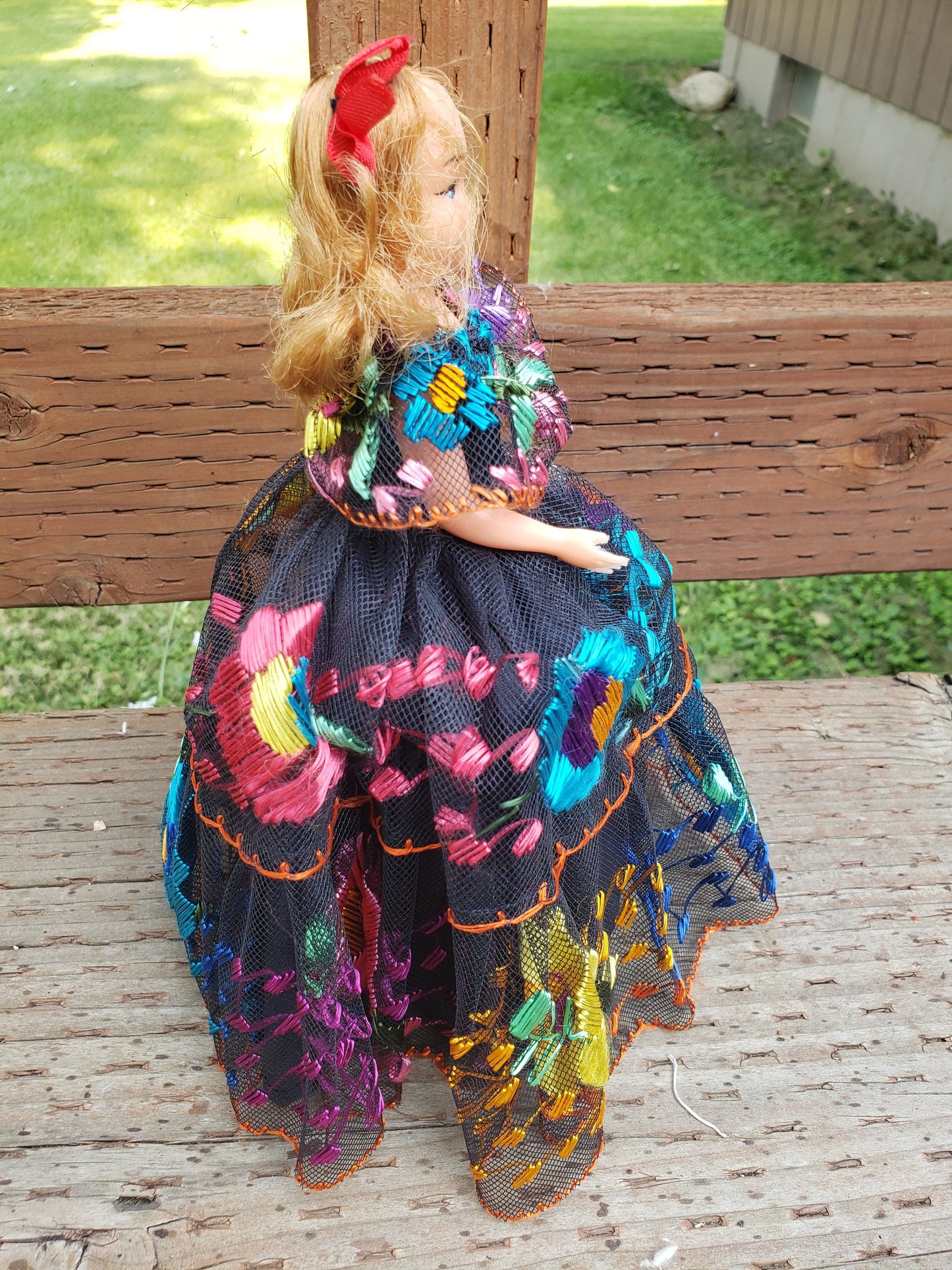 Vintage Doll in Embroidered Chiapaneca Dress