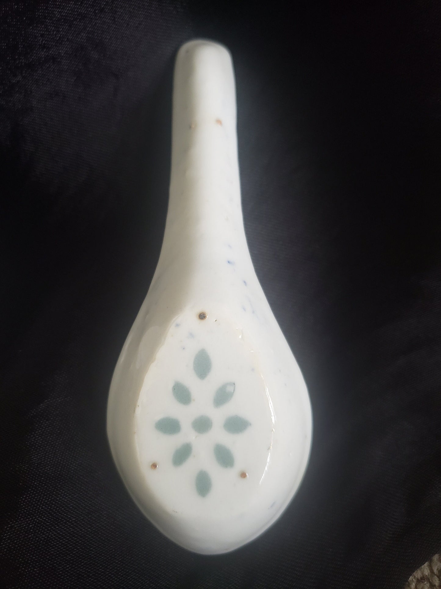 Vintage Chinese Porcelain Rice Spoon with Blue White Flower Rice Grain Pattern