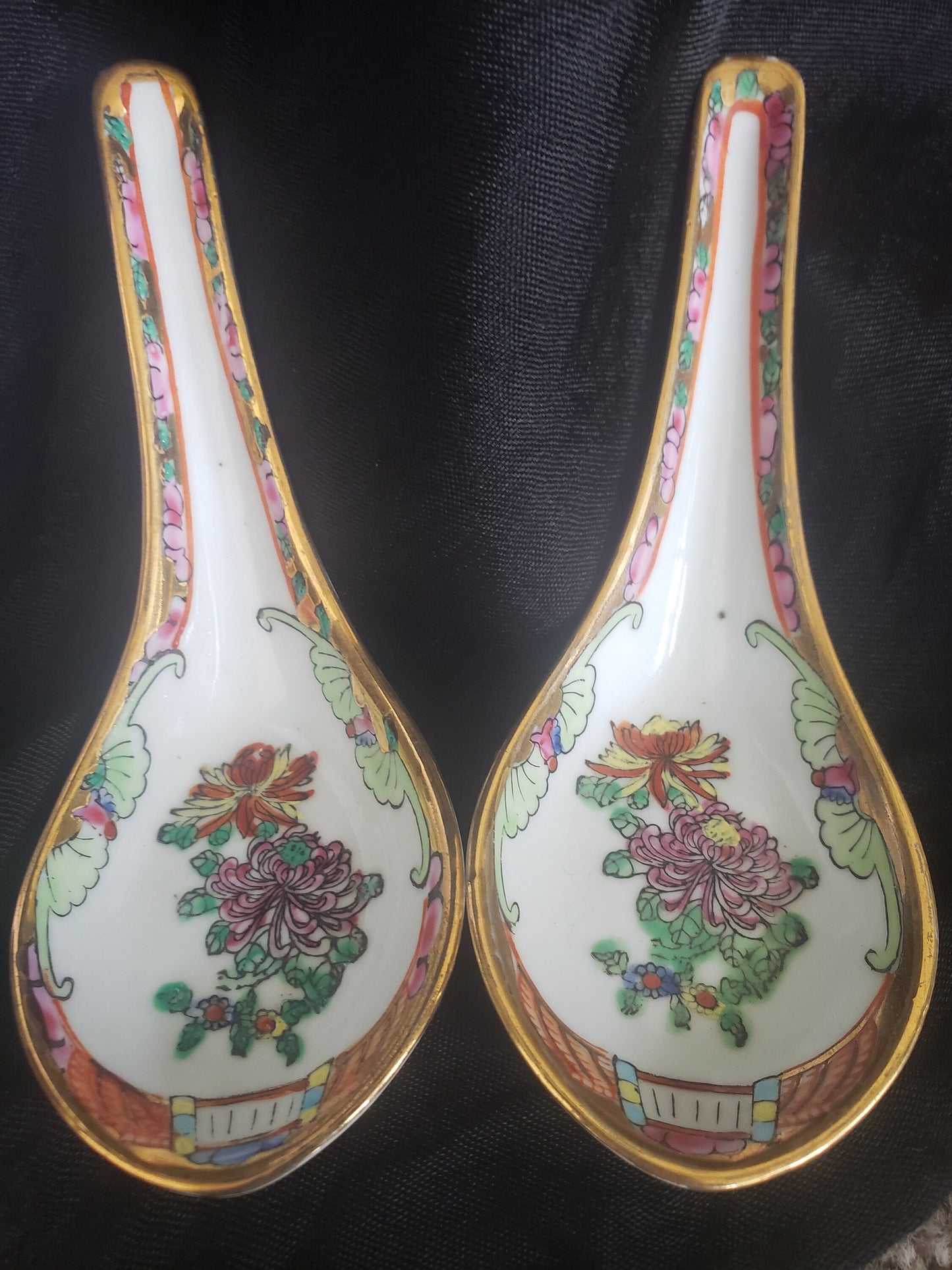 Set of Two Vintage Chinese Porcelain Rice Spoons