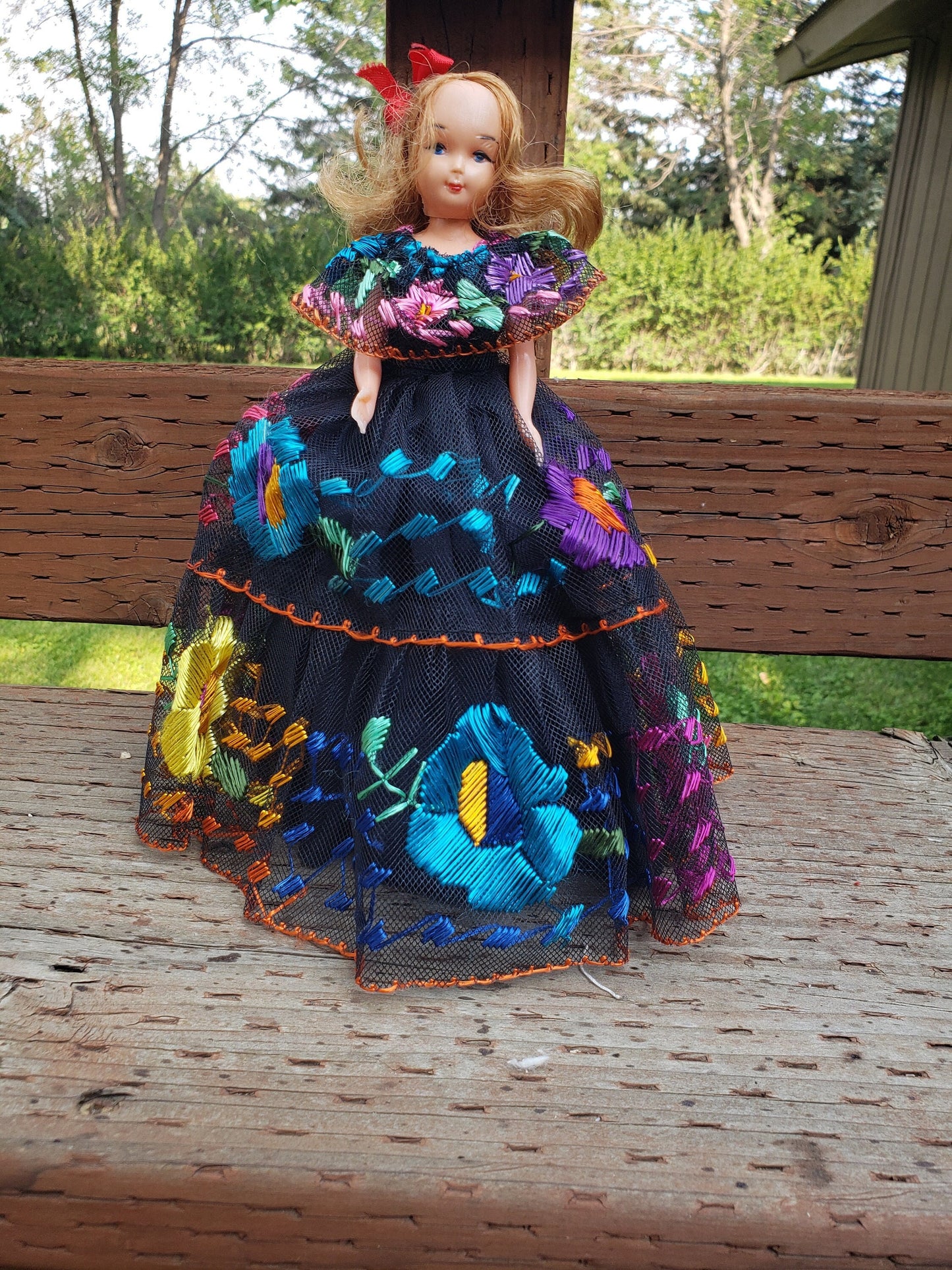 Vintage Doll in Embroidered Chiapaneca Dress