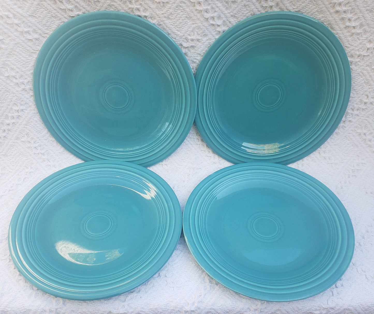 Set of 4 Vintage Fiesta Pottery 10" Dinner Plates in Original Turquoise Glaze