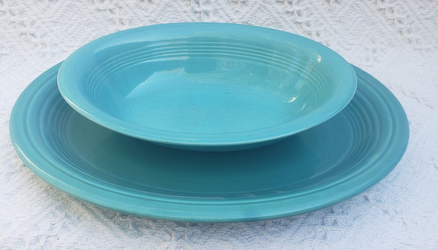 Vintage Turquoise Fiesta Platter and Harlequin Oval Baker