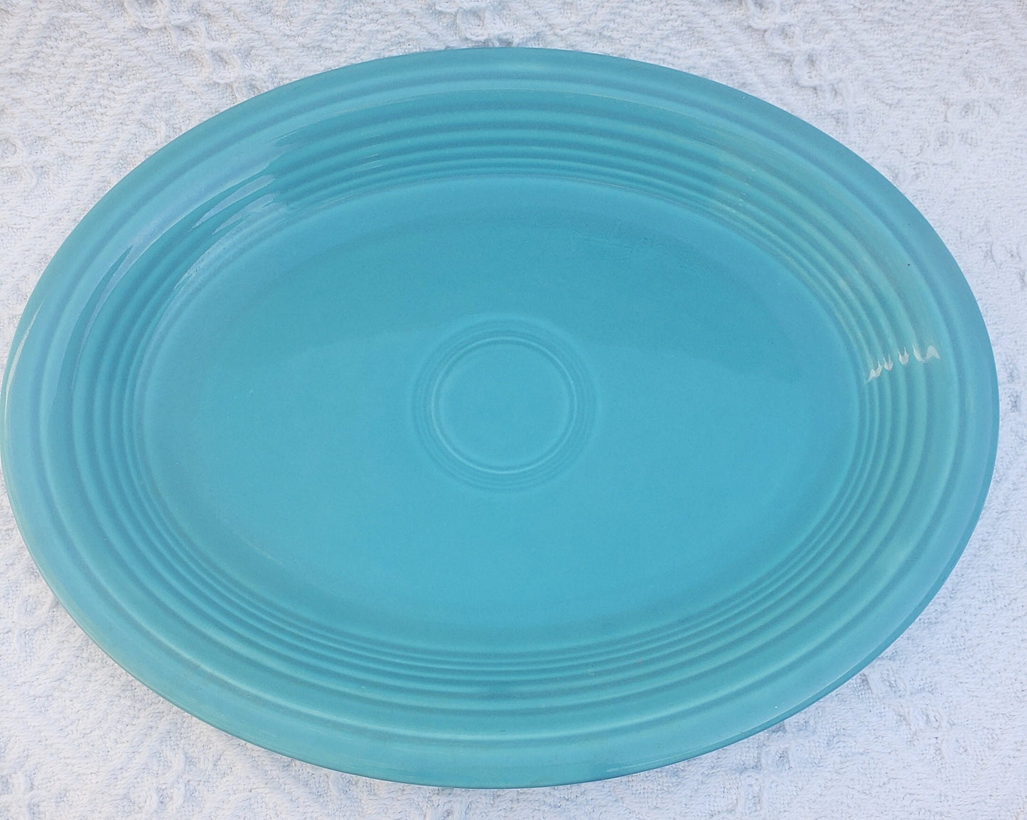 Vintage Turquoise Fiesta Platter and Harlequin Oval Baker