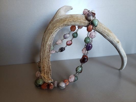 Tumbled Mineral Rock Gemstone Beaded Necklace