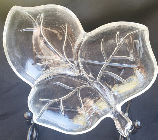 Vintage Clear Glass Maple Leaf Candy/Nut/Serving Dish