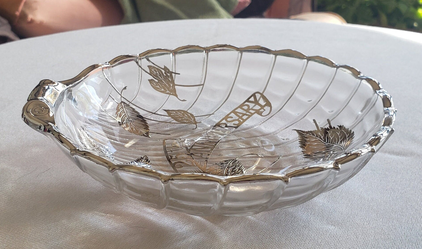 Vintage 25th Anniversary Sterling Silver Overlay Candy/Nut Dish