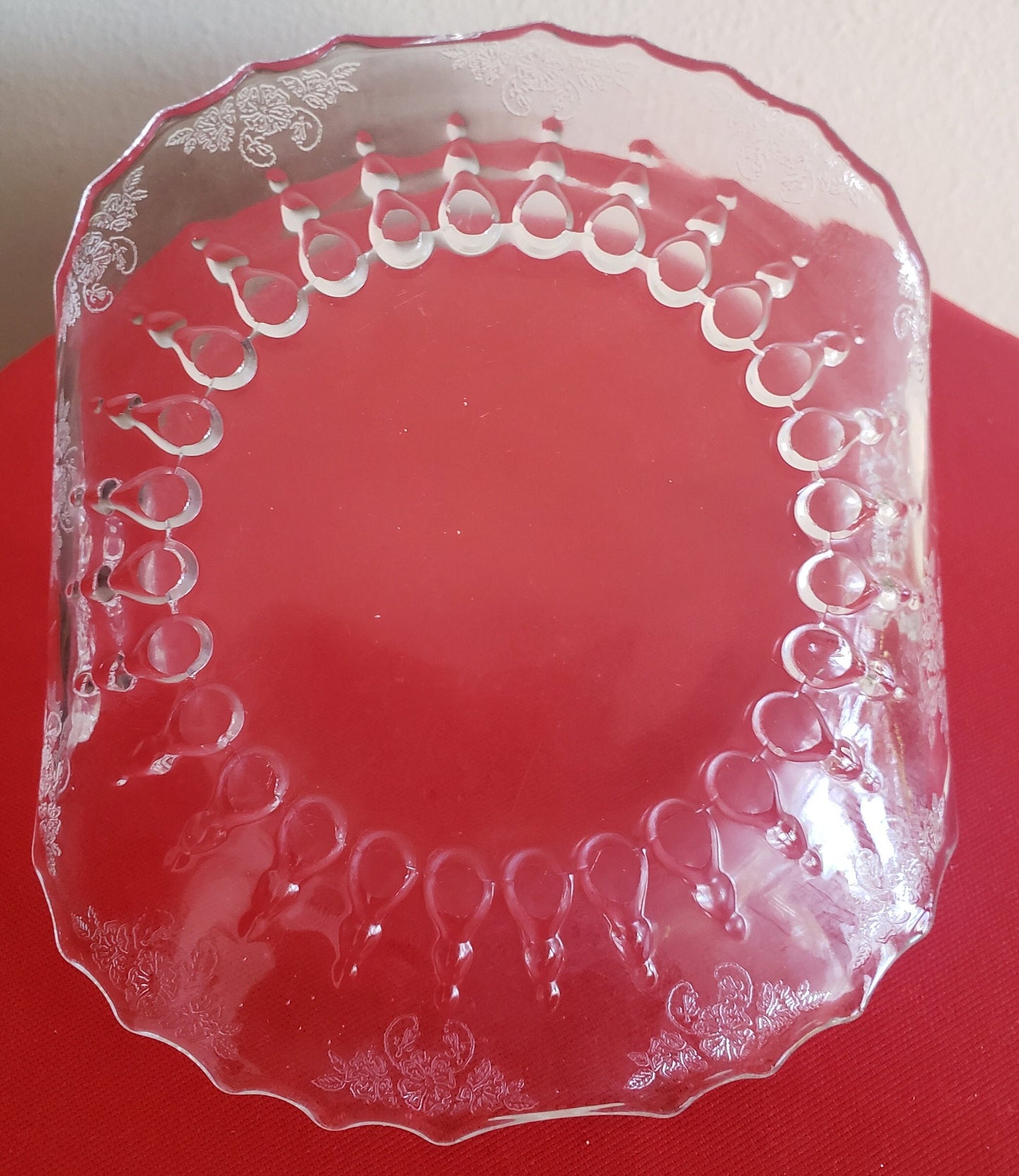Vintage Etched Clear Glass Nut/Candy Dish with Handles