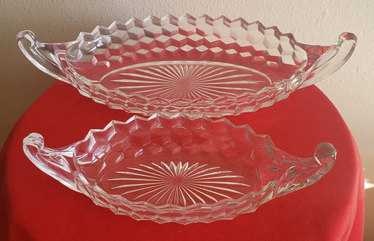 Vintage American Fostoria Clear Glass Relish Dish Set