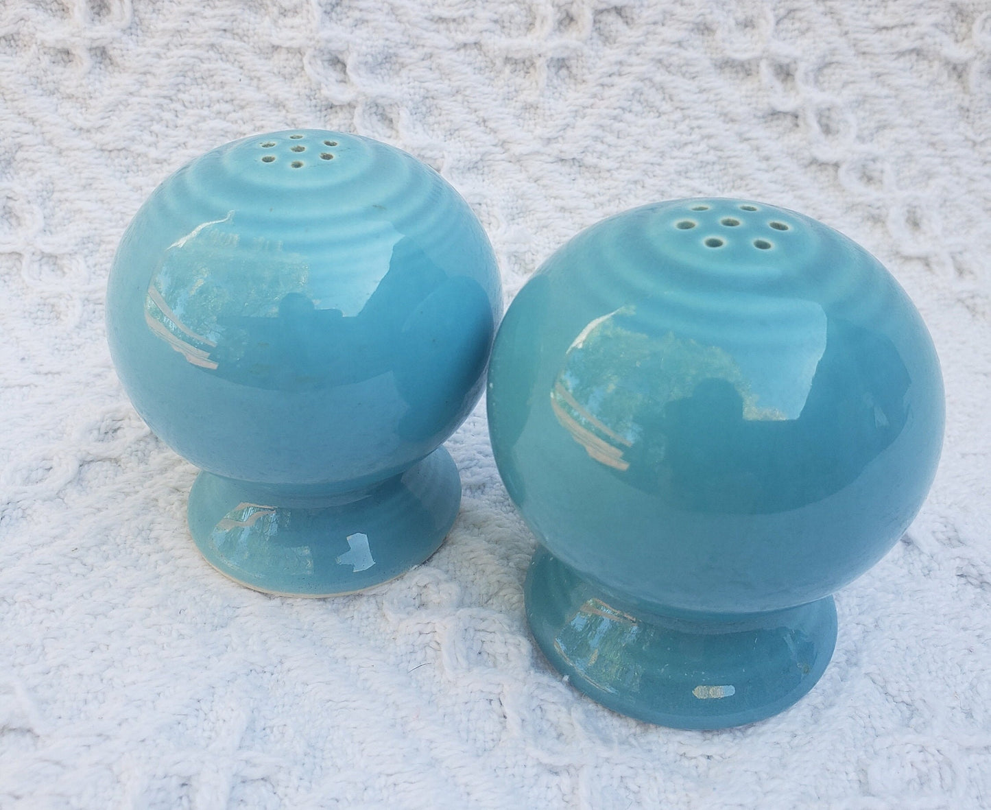 Vintage Fiesta Salt & Pepper Shakers in Original Turquoise Glaze
