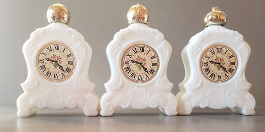 Vintage Avon Glassware Collection: Leisure Hours Foaming Bath Oil, Milk Glass Mantle Clock, Rapture Scent