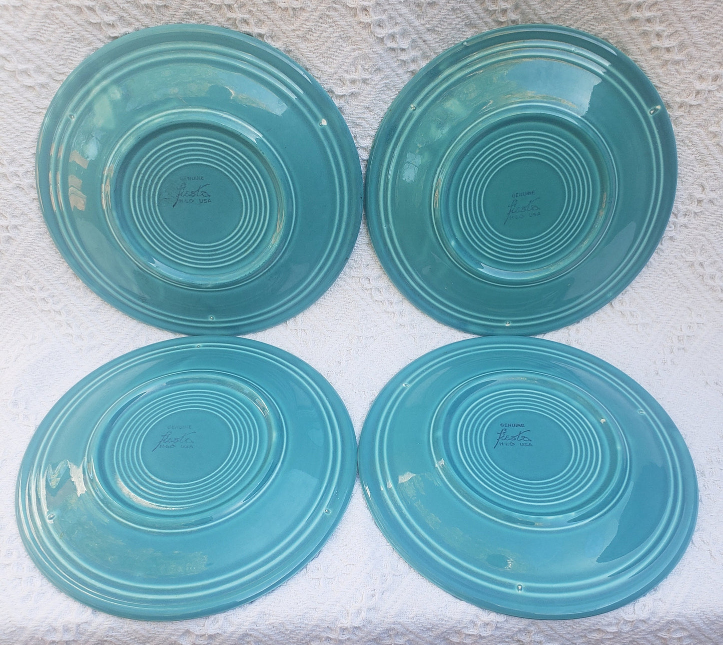 Set of 4 Vintage Fiesta Pottery 10" Dinner Plates in Original Turquoise Glaze