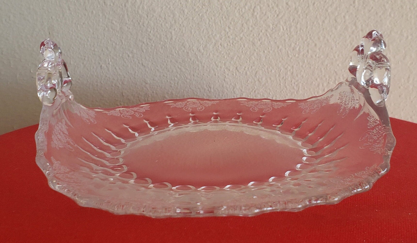 Vintage Etched Clear Glass Nut/Candy Dish with Handles