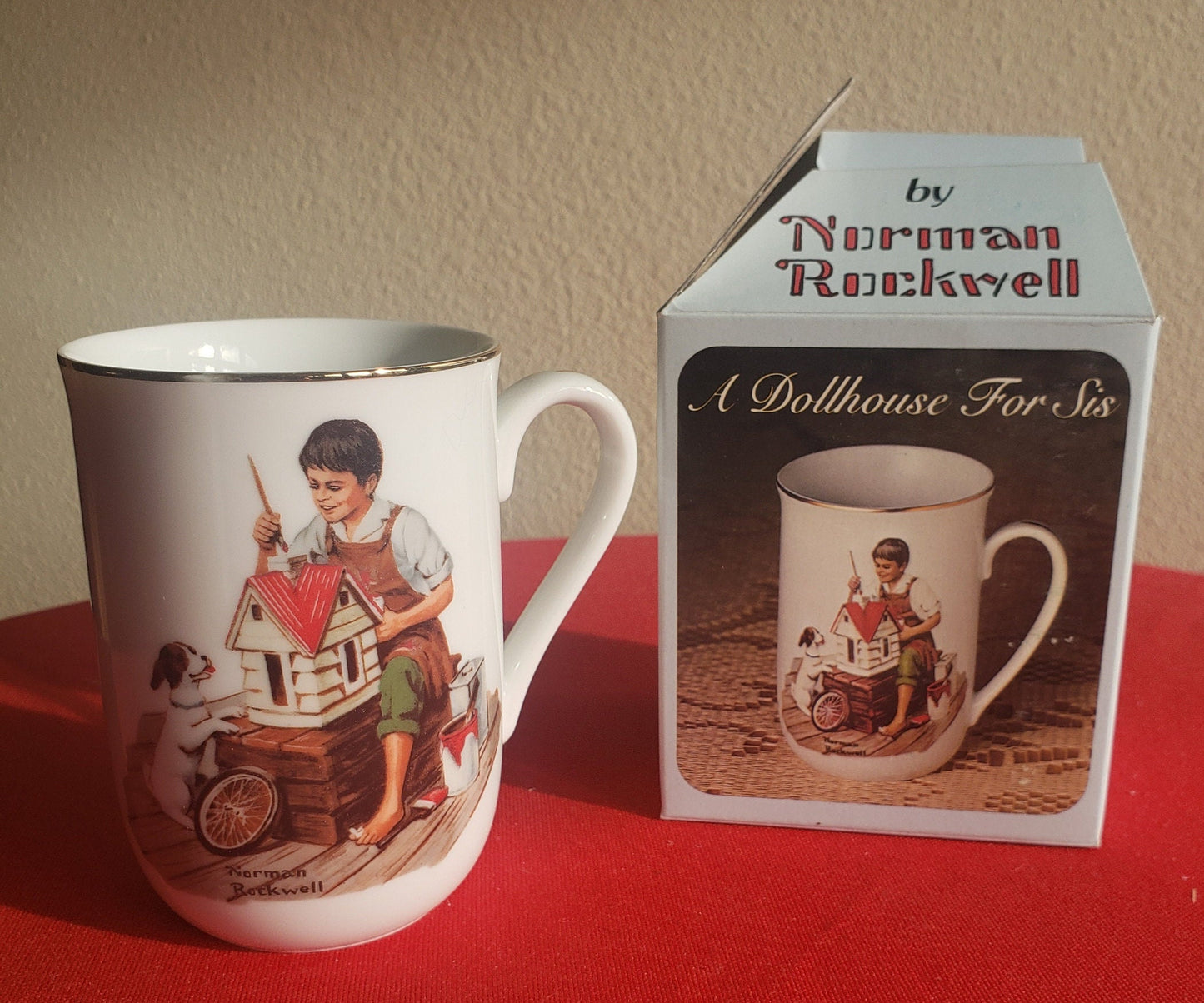 1983 Norman Rockwell Museum "A Dollhouse For Sis" Collectible Porcelain Mug
