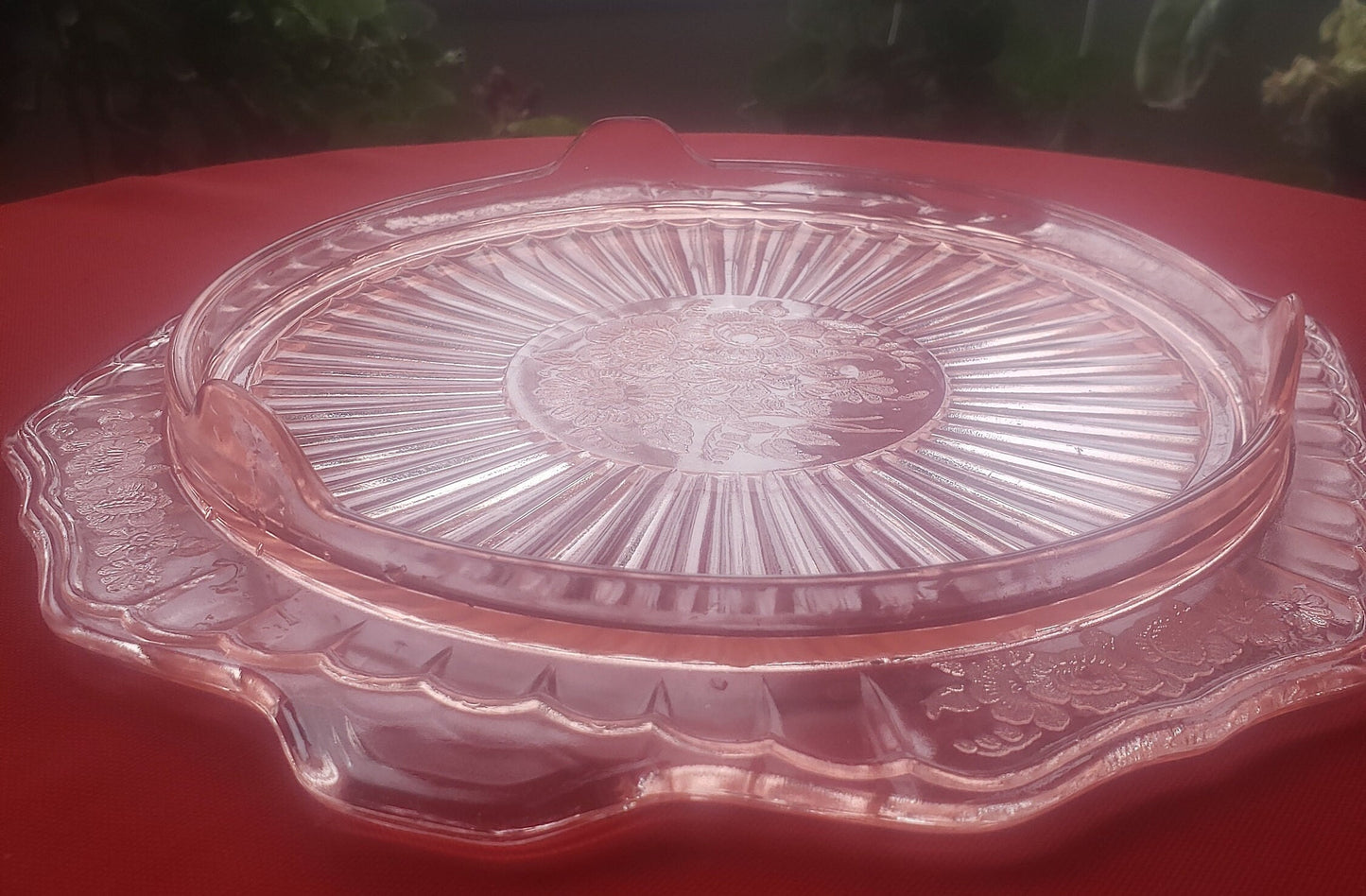Vintage Pink Depression Glass Cake Plate With Handles