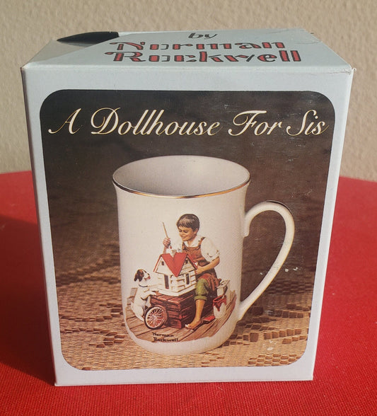 1983 Norman Rockwell Museum "A Dollhouse For Sis" Collectible Porcelain Mug