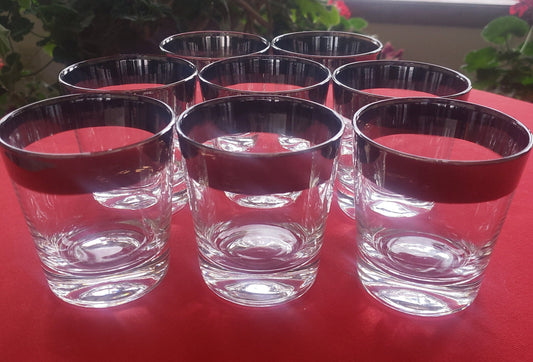 Dorothy Thorpe 1960s Silver Rimmed Old-Fashioned/Whiskey Tumblers-Set of 8