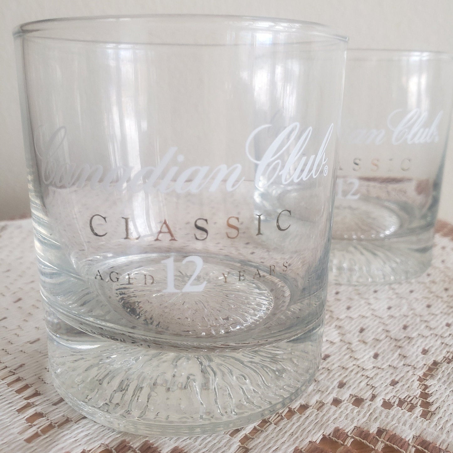 Vintage Embossed Canadian Club Glasses - Set of 2