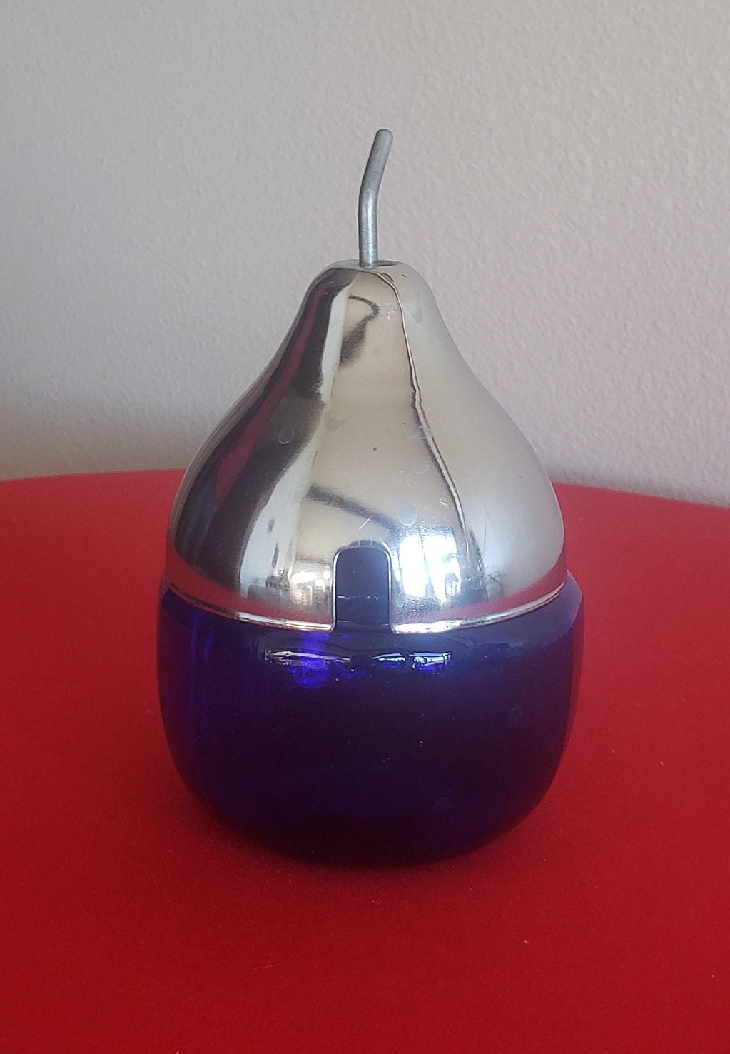 Vintage Cobalt Blue Pear Shaped Glass Jam/jelly/Sugar Jar With Chrome Lid