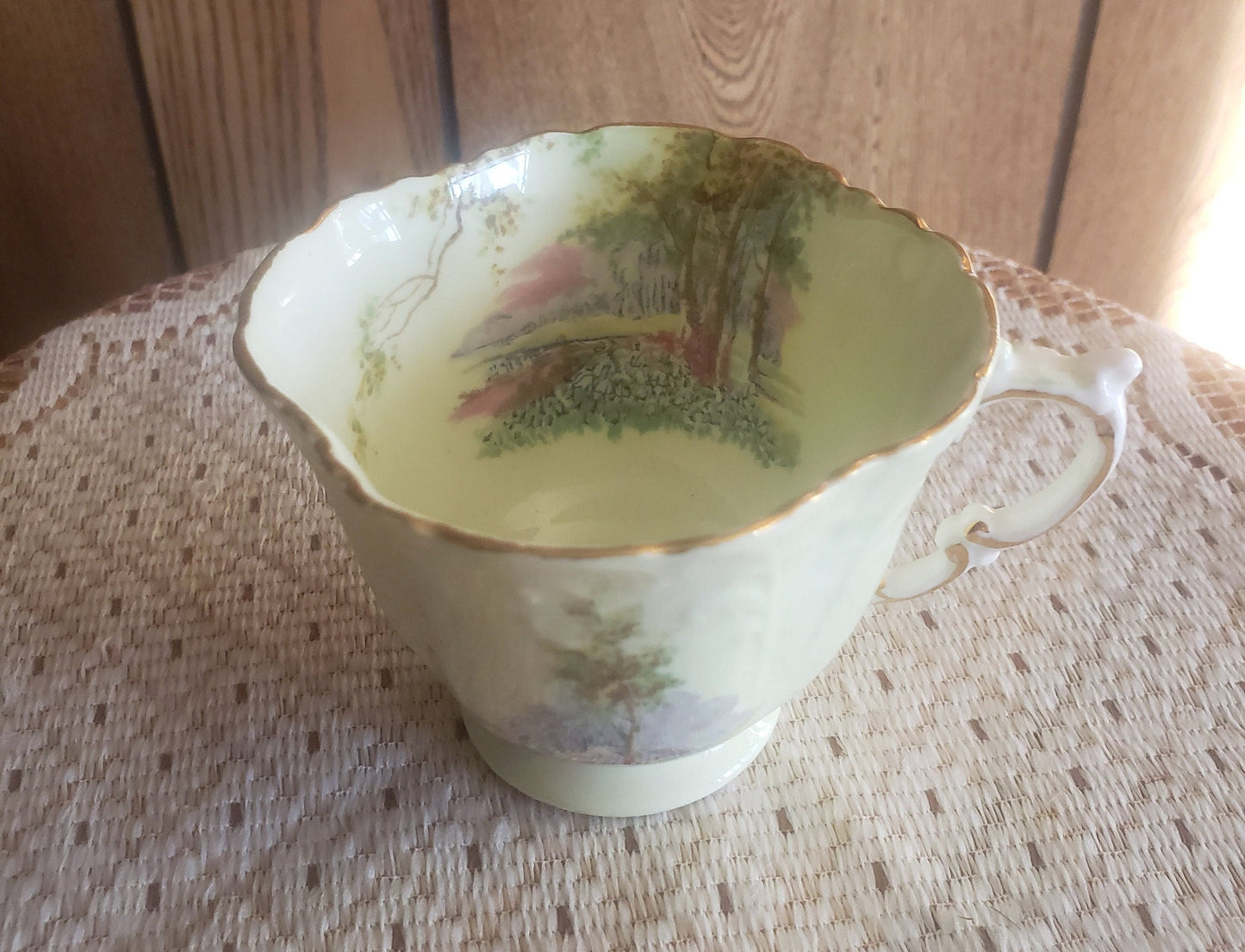 Vintage Aynsley Pale Green Quatrefoil Teacup "Bluebell TIme"