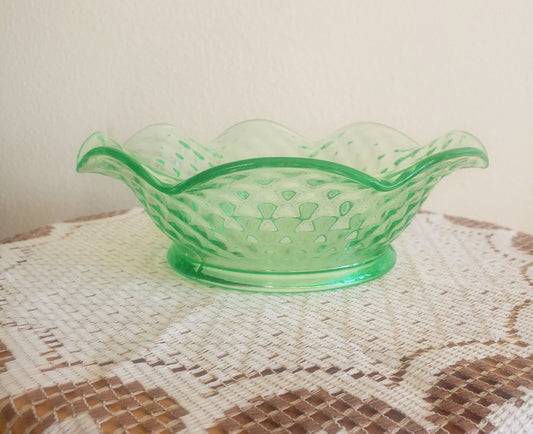 Vintage Green Glass Fruit Bowl