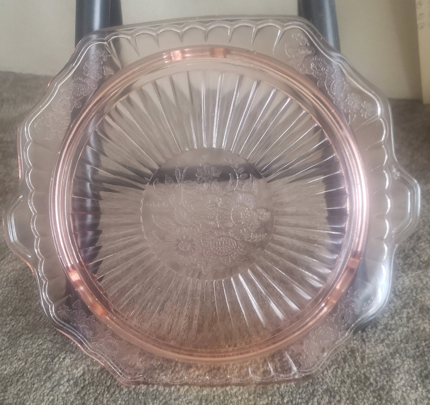 Vintage Pink Depression Glass Cake Plate With Handles
