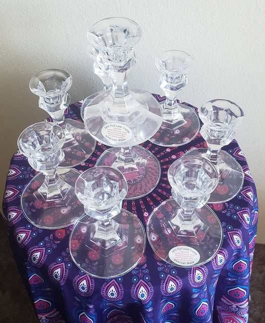 Set of 9 Crystal Candlestick Holders