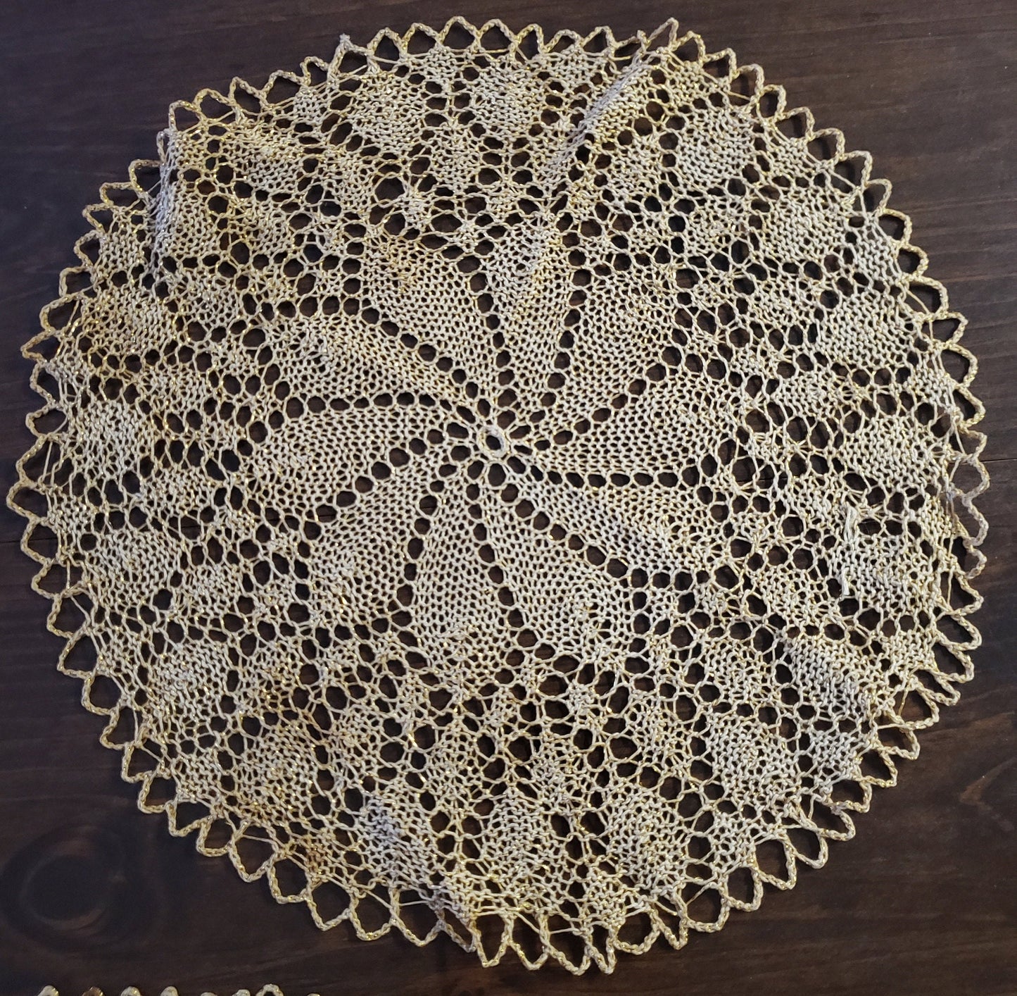 Set of 3 Vintage Beige and Gold Doilies
