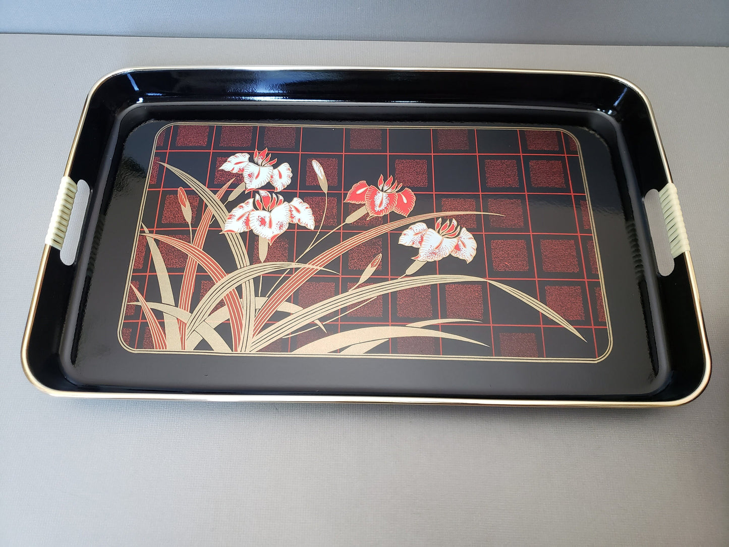 Vintage 1984 Hand-Decorated Lacquerware Tray Set