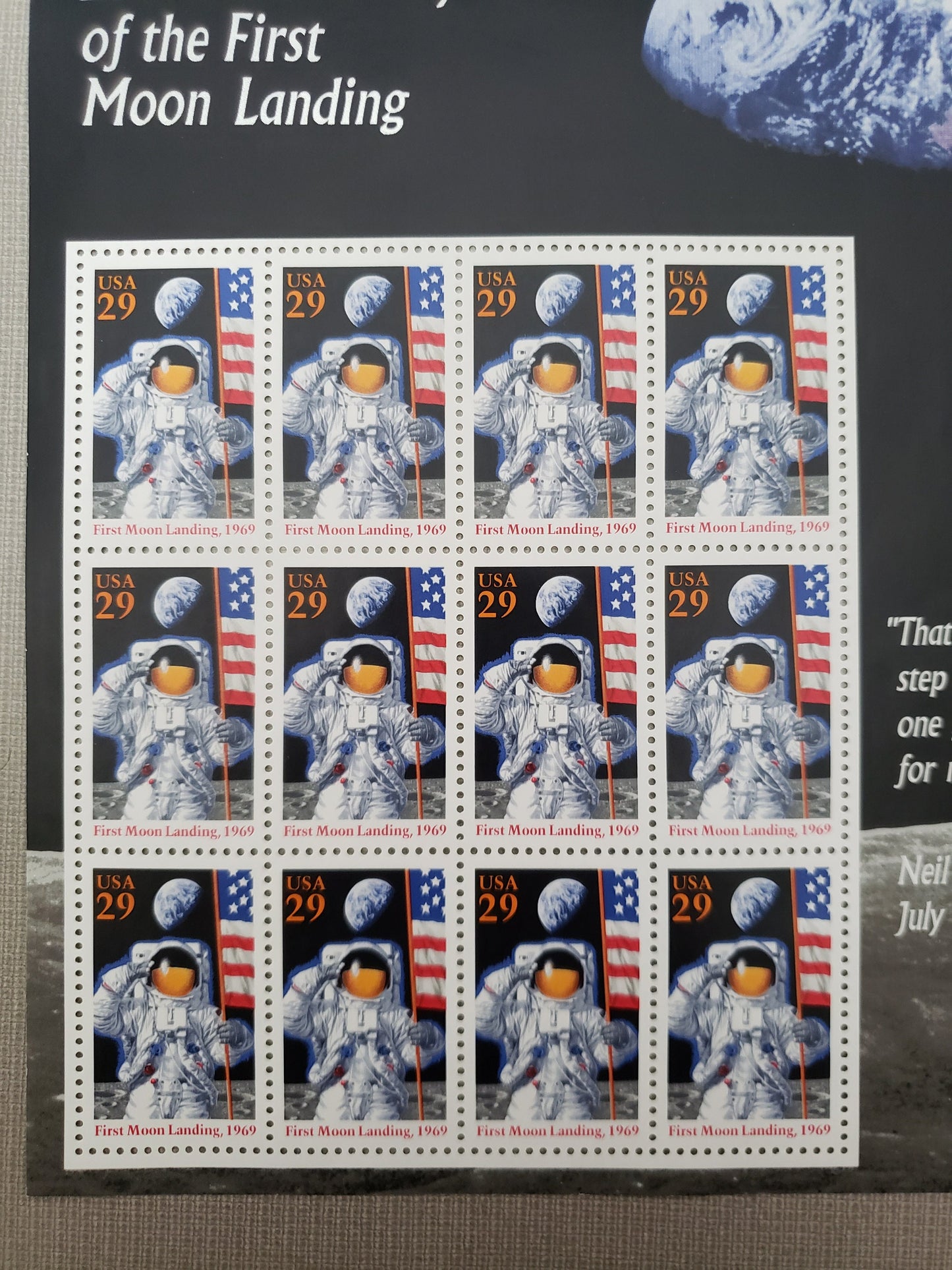 Celestial Commemoration: 25th Anniversary of First Moon Landing Stamps Signed by Apollo 16 Astronaut
