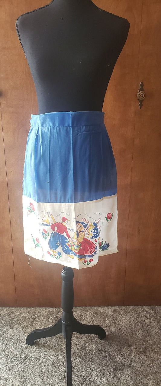 Vintage Blue and White Half Apron - Unfinished