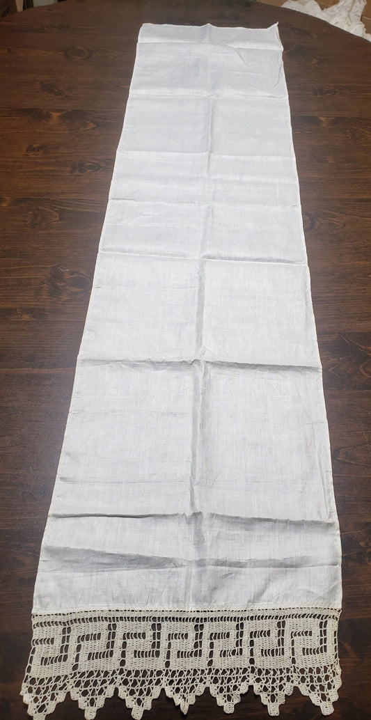 Vintage White Linen Table Runner or Dresser Scarf