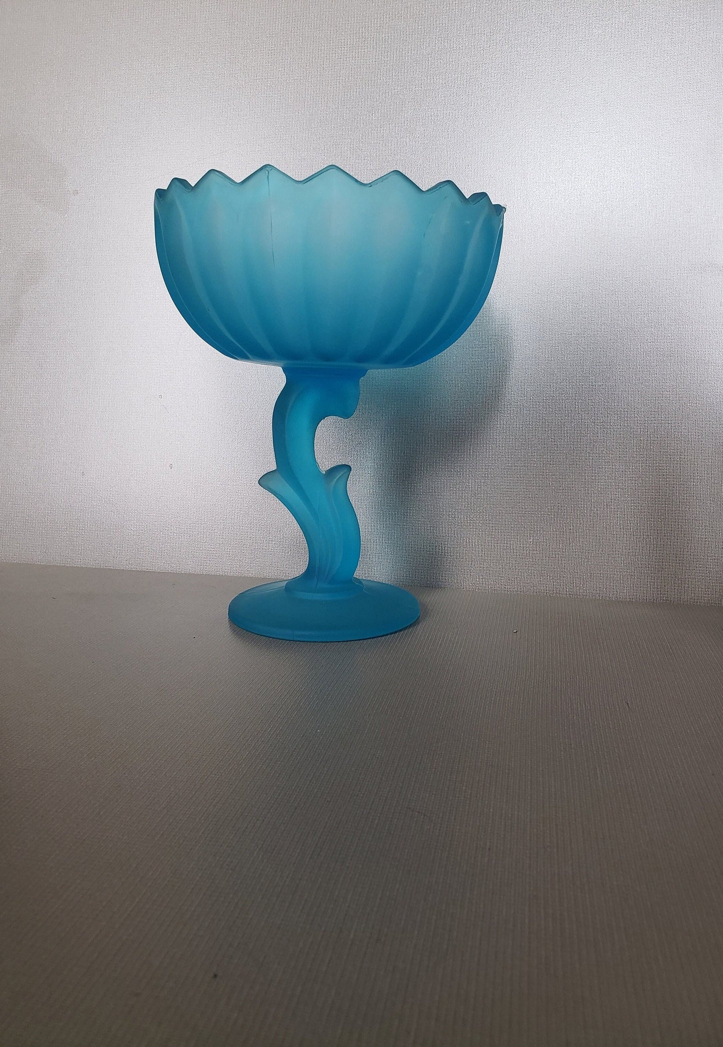 Vintage 1960's Frosted Aqua Blue Indiana Glass Pedestal Compote Bowl