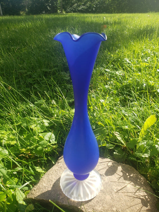 Handblown Cobalt Blue Frosted Glass Gooseneck Vase