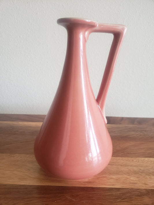 Distinctly Shaped Dusty Rose Handled Vase or Small Pitcher