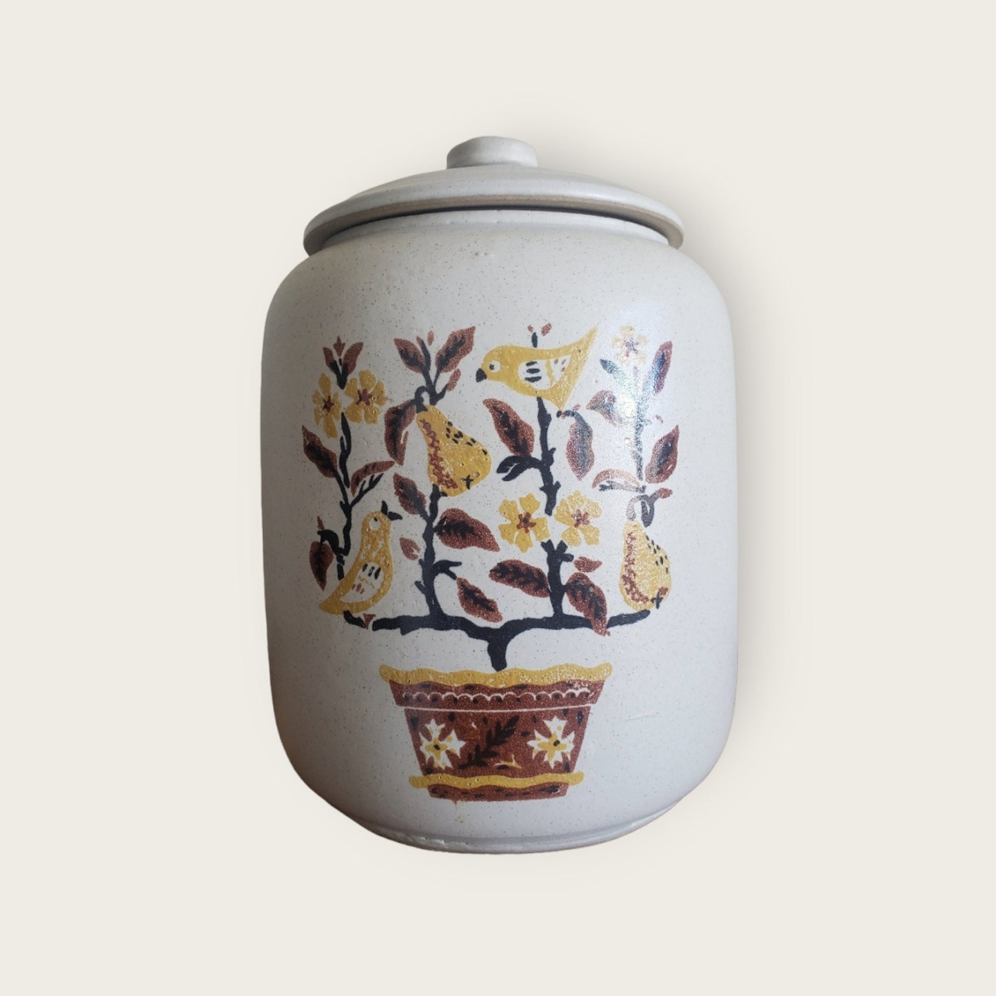 Vintage Stoneware Cookie Jar - Two Partridges in a Pear Tree