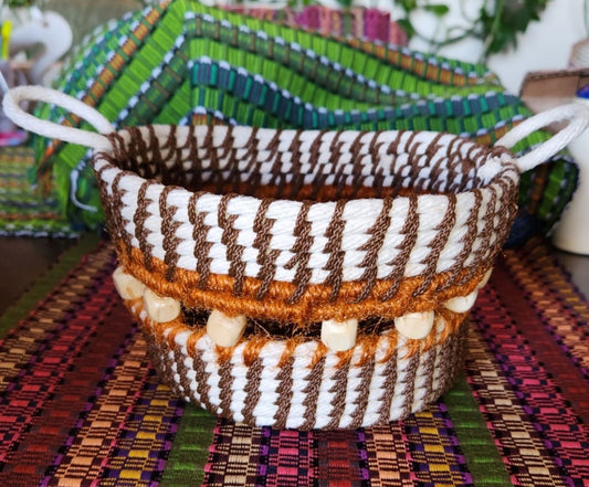 Handcrafted Coil Woven Basket with Wooden Beads